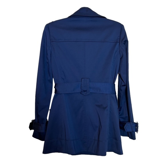 Willi Smith Navy Blue Double Breasted Belted Short Trench Jacket Coat Sz. M - Picture 7 of 16